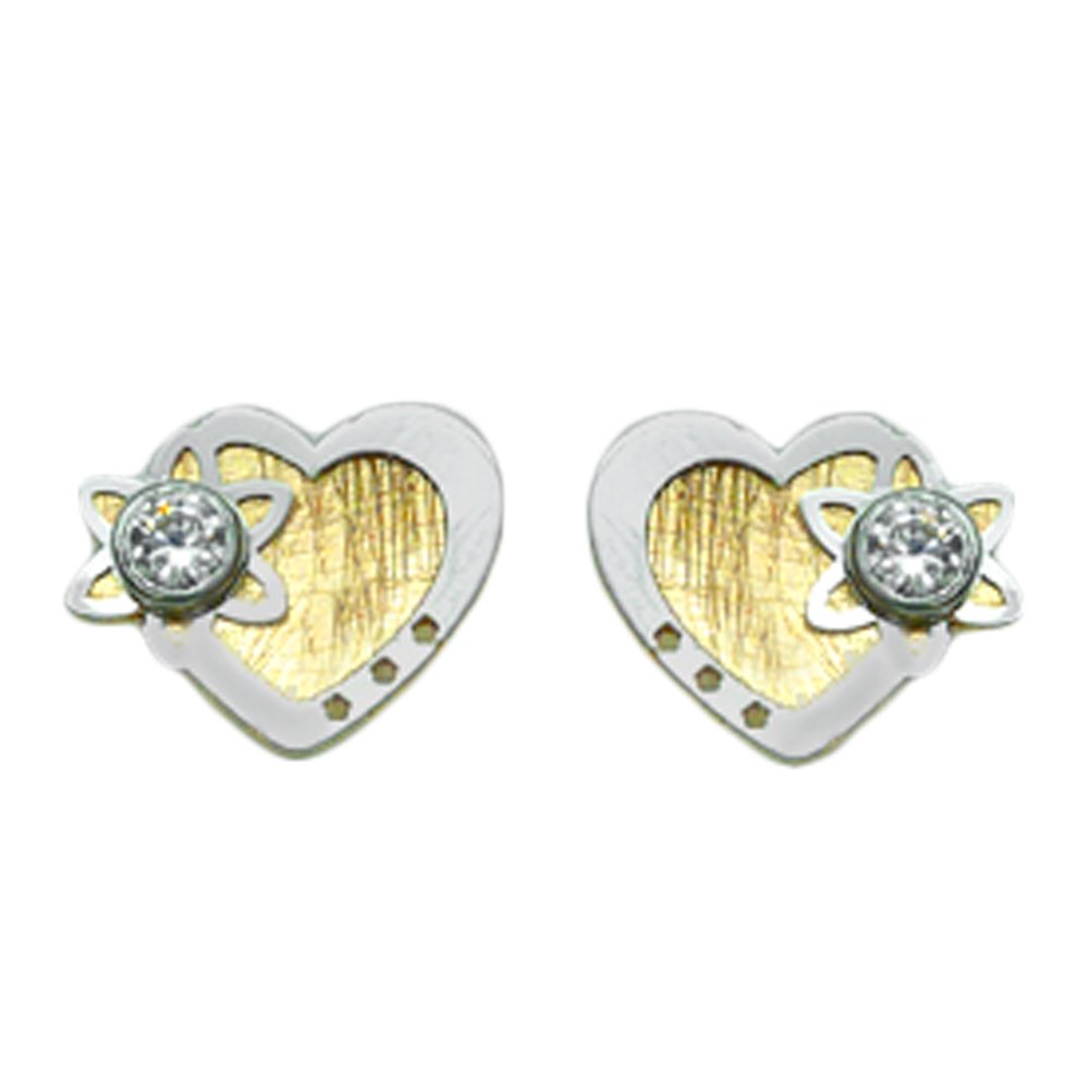 I with Heart, Flower and Cubic Zirconia Stud Earrings in 14 K Gold, 6x7,5 mm, 35585794103PS