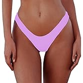 Women's Sexy Cheeky Brazilian Cut Bikini Bottom Solid Low Rise High Leg Thong Swimsuit Bottom