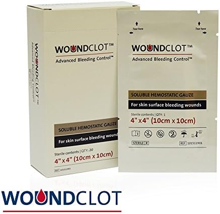 WoundClot Stop Bleeding Gauze First Aid Advanced Clotting Control Bandage Single-Use FDA, Military, and Army Approved (4" * 4" - 1 Pcs)