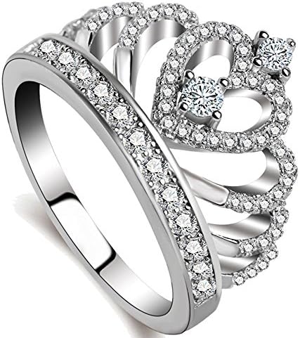 Meidiya Jewelry 925 Silver Princess Crown Ring Womens Fashion Engagement Wedding Promise Ring