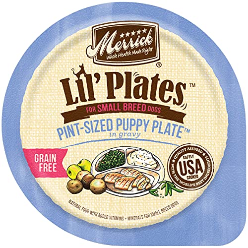 MERRICK LIL’ PLATES GRAIN FREE AND GLUTEN FREE NATURAL WET DOG FOOD FOR SMALL DOGS, SOFT PETITE POT PIE RECIPE – (PACK OF 12) 3.5 OZ. TUBS