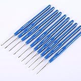 NUOMI 10Pcs Steel Crochet Hooks Knitting Needles Craft Yarn 0.6-2.0mm, Blue Plastic Handle