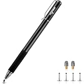 DIGIROOT Universal Stylus, 2-in-1 Disc Stylus Pen for Touchscreen | Metal Barrel, With 6 Replacement Tips(4 Discs, 2 Fiber Tips), Suitable for iPad/iPhone/Switch/Samsung/Android/Tablet-Black