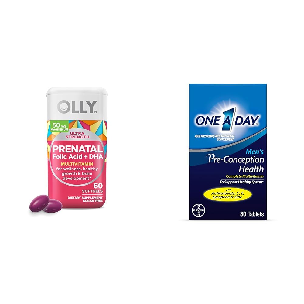 OLLY Ultra Strength Prenatal Multivitamin Softgels, Supports Healthy Growth & One A Day Men's Pre-Conception Health Multivitamin to Support Healthy Sperm
