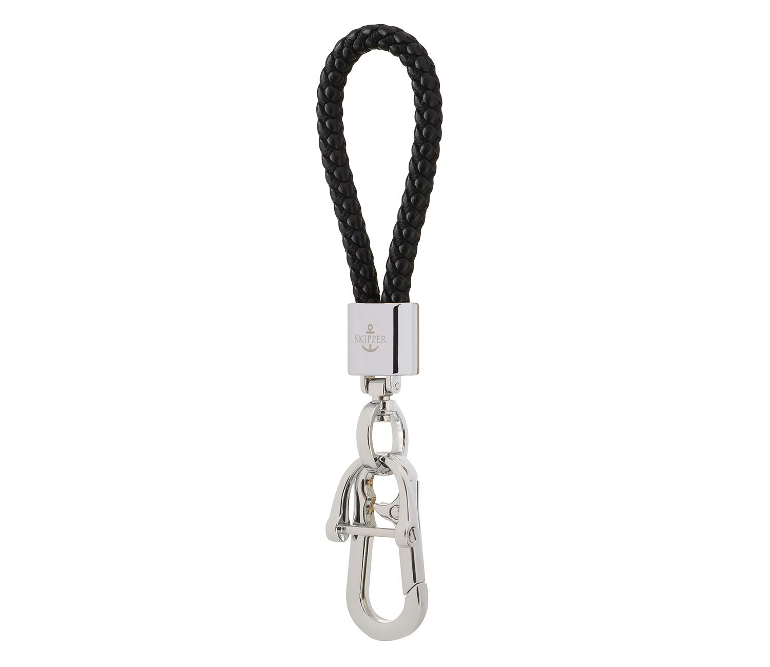 Skipper Key Ring with Carabiner Made of Faux Leather and Stainless Steel Silver 8611 black