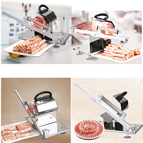 Manual Control Stainless Steel Frozen Meat Slicer Cutting Beef Mutton Potato Vegetable Sheet Cutter Home Kitchen Business Industrial Use (Silver)