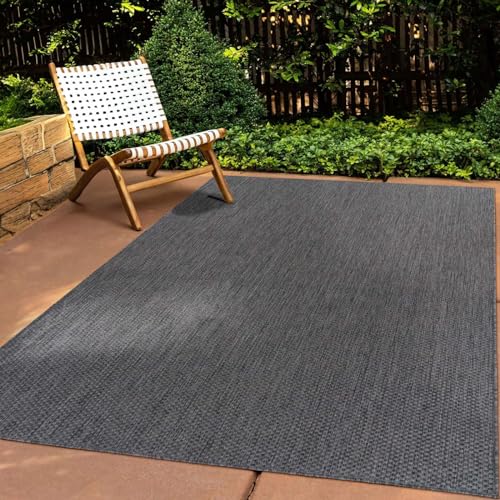 Taracarpet In & Outdoor Teppich Wetterfest Wohnzimmer Balkon Küchenteppich Terrassenteppich Flachgewebe Sisaloptik Meliert Einfarbig anthrazit 300x400