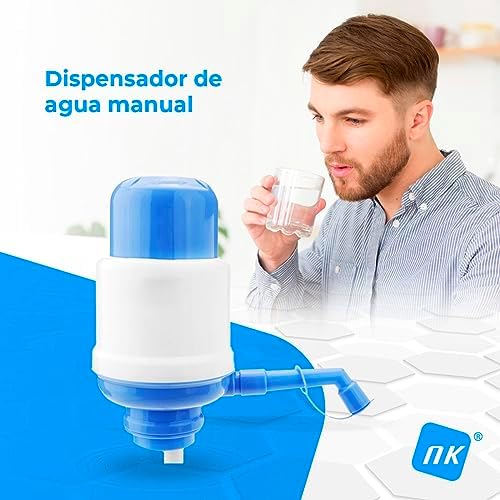 Dispensador de Agua Universal - Dosificador Manual para Garrafas, Botellones, Barriles - Compatible para Botellas de 2,4,6,8,10 y 12L, con Adaptador de 3,8 y 4,8 cm - Blanco y Azul