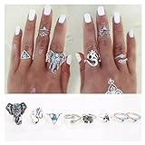 XILALU 8PCS/Set Bohemian Elephant Midi Ring Set Steampunk Turquoise Knuckle Rings