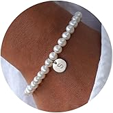 Ursteel Pearl Initial Bracelet for Women - Valentines Day Gifts for Kids Teen Girls, Dainty Letter Pearl Bracelets for Women, Bridesmaid Proposal Wedding Bride Party Bridal Shower Gift