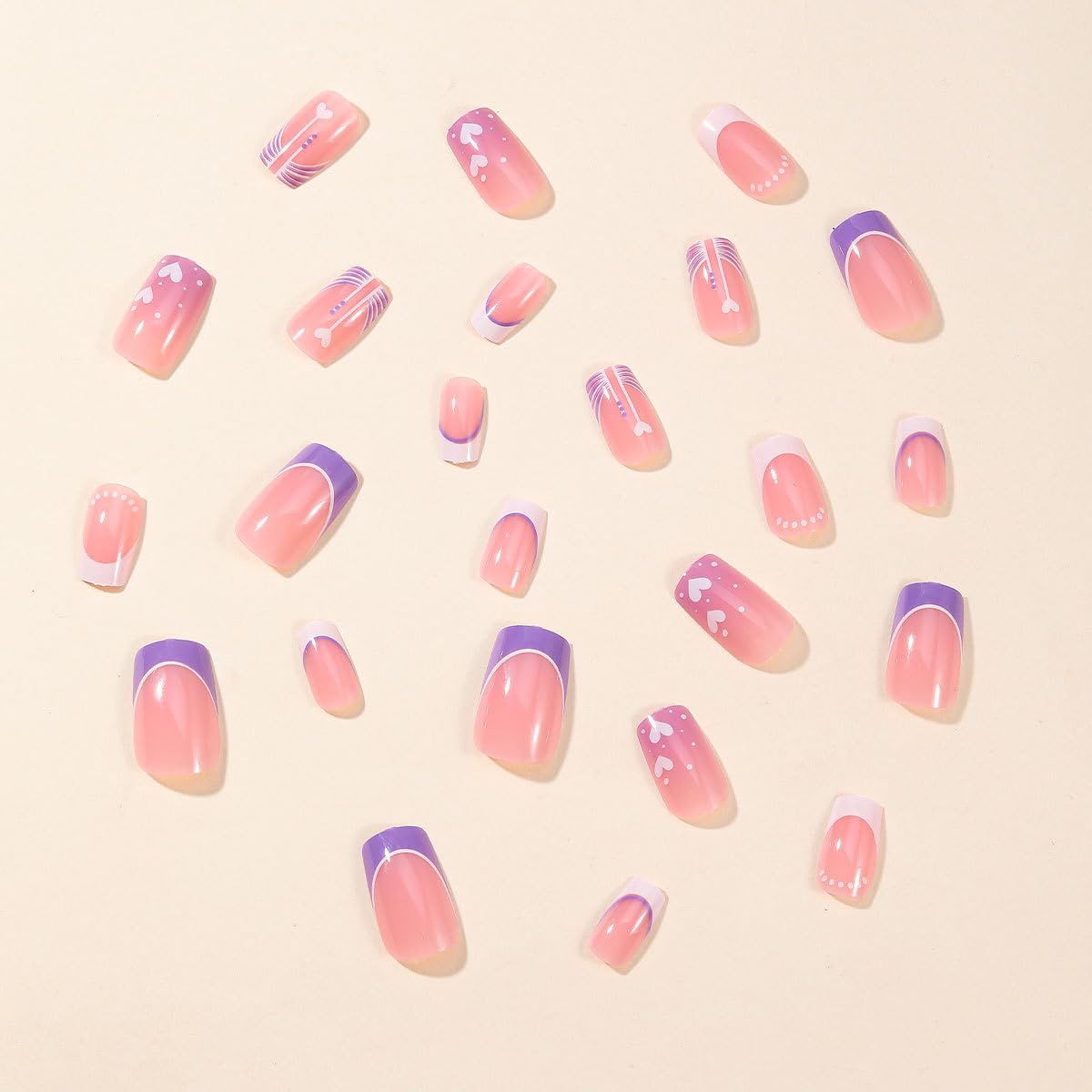 24Pcs French Tip Press on Nails Medium Square Valentines Day Fake Nails with Glue White Heart French Tip Design Acrylic Nails Supply Romantic Valentines False Nails Stick on Nails for Women Girls - Image 3