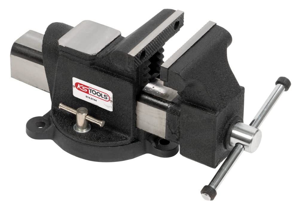 KS Tools - 914.0144 - Parallel jaw vice - 100 mm - Rotating Base - Polished jaw, Anvil and Sliding Part