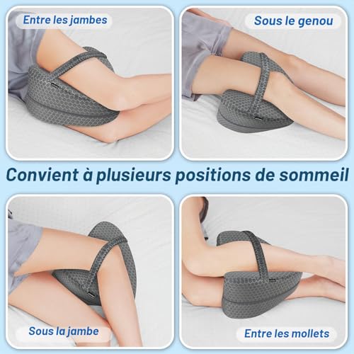 LITSPOT Cooling Leg Pillow Knee Pillow for Side Sleepers with Memory Foam for Back Hip and Joint Pressure Relief, Grey