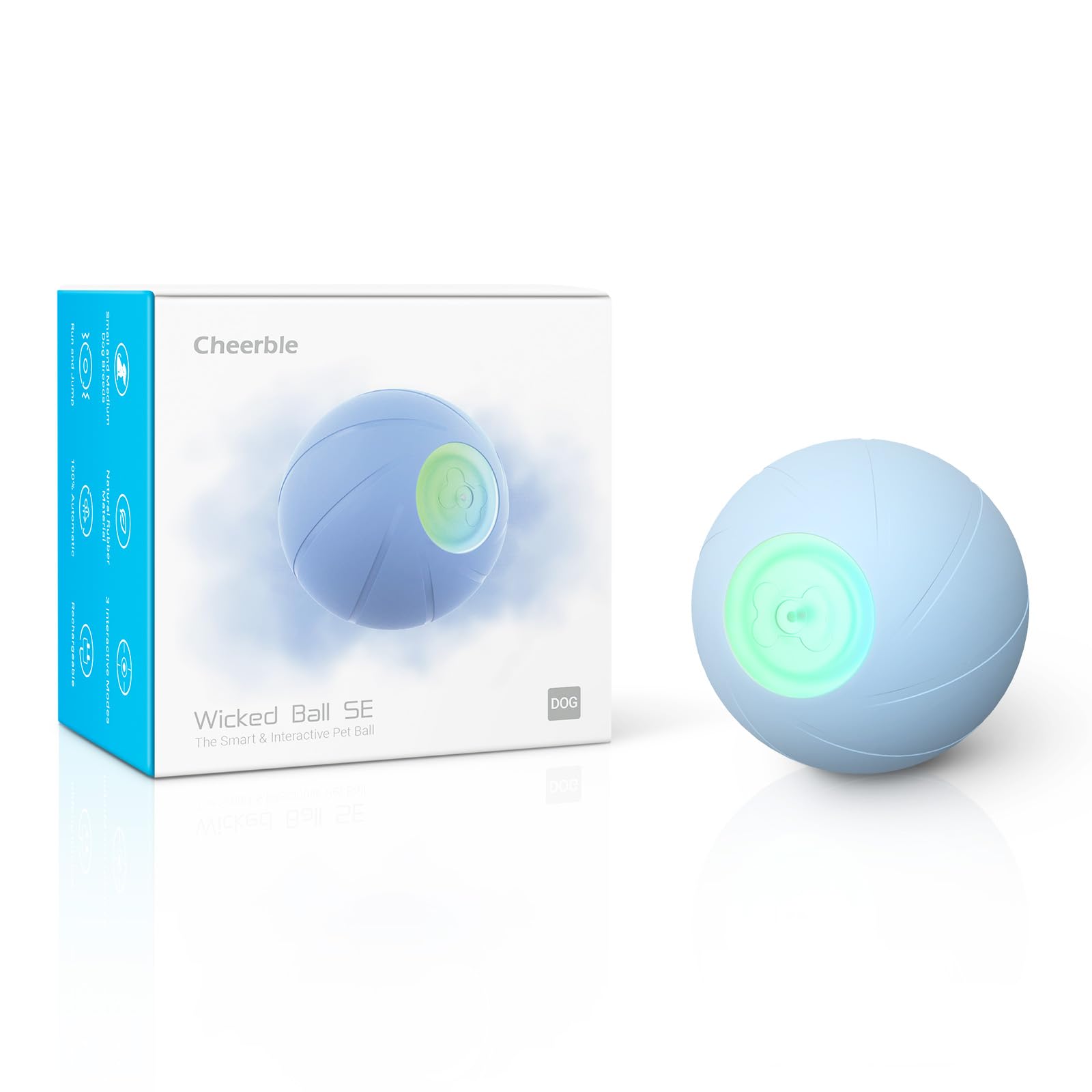 Photo 1 of Cheerble Smart Interactive Dog Toy, Wicked Ball SE, Automatic Moving Bouncing Rotating Ball, Active Rolling Ball for Toy and Small Dogs, Peppy Pet Ball with Lights, Fun Birthday Gift (Blue)