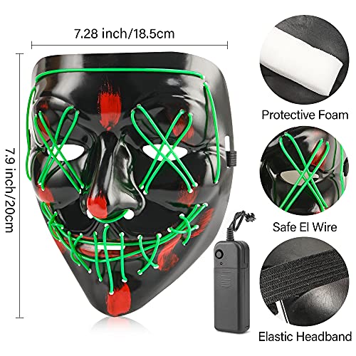 HOPOCO 2 Pack Halloween LED Mask Purge Mask Light-Up Scary Mask for Festival Cosplay Halloween Costume Masquerade Parties, Carnival, Masquerade Mask for Women & Men, Kids & Adult Scary Halloween Mask