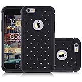 iPhone6S Case, Shockproof Heavy Duty Mobile Phone Case Hybrid Dual Layer Hard PC with Soft Rubber Apple iPhone 6S Cover 4.7 Inch Rhinestone Bling Dust/Drop Protective Cell Phone Case Shell (Black)