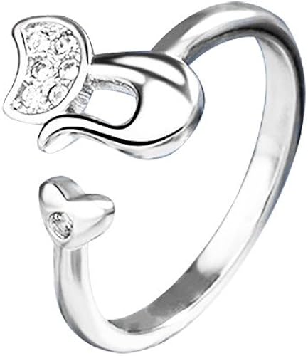 Amazon Ruikey ファッションリング レディース オープンリング 調節可能 シルバーリング レディース 指輪 レディース 人気 結婚式 婚約 記念日 ファッション プレゼント ねこ リング 通販
