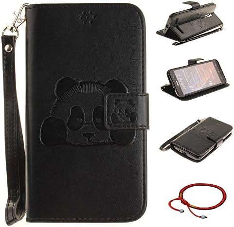 Asus ZenFone 2 Ultrathin PU Leather Flip Cover Design Panda Pattern, GOCDLJ Cell Phone Case for Asus ZenFone 2 (ZE551ML/ZE550ML) 5.5 Zoll Cell Phone Slim Protective Case Anti Scratch Bumper Cover Wallet Fully Protective Build in Stand Function Folio Book Style with Lanyard Strap Magnetic Holder Cash Pocket ID Card Slots Pouch Soft Silicone Backcover Backside Shell Artificial Sleeve + Chinese Style Red Bracelets Black