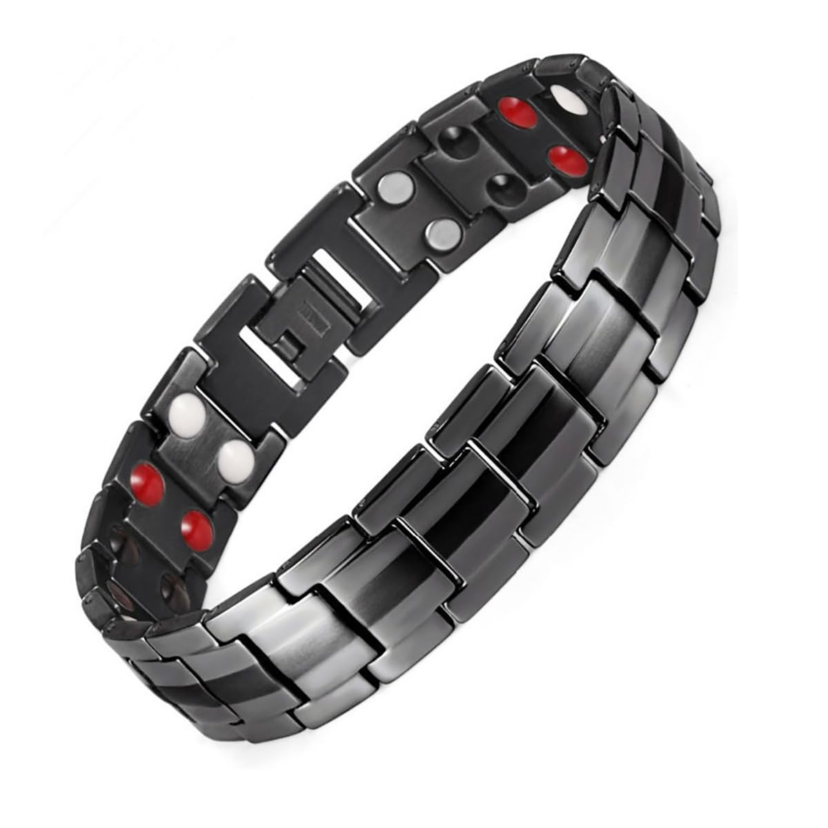 HOKIAMCN Magnetic Bracelets for Men 4 Element Double Strength Magnets Wristband Magnetic Bracelets with Free Links Removal Tool & Gift Box (Black)