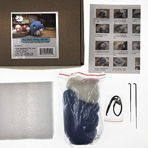 image for Wool Queen Needle Felting Blue Whale Kit, 70S Queensland Fine Wool, Fe