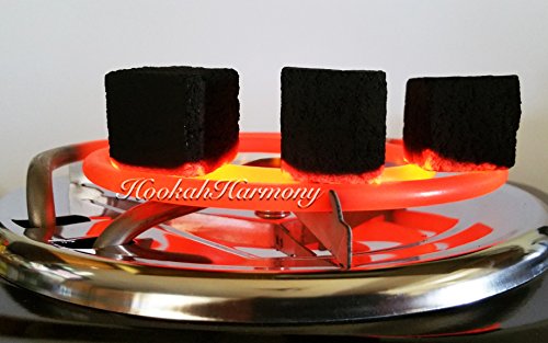 HookahHarmony Hookah Charcoal Coco Burner 1100 Watt Hot Plate FREE Titanium Coals + Shisha Tongs Black Electric Nara Heater Single Coil Stove