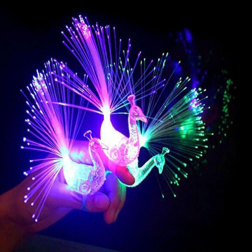 Efanr 12Pcs Creative Peacock Style LED Finger Ring Lights Beams Light up Glowing Kids Toys Gifts Concert Props Wedding Celebration Festival Party Decor