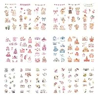 Kawaii Bear Pink Building Castle Bow Balloon Sweet Romantic Things Self-Adhesive Washi Paper Stationery Sticker Set Decoration for Scrapbooking DIY Craft Diary Book Album Notebook Journal Agenda (F)