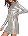 ASMAX HaoDuoYi Women Casual Soft Crew Neck Long Sleeve Silver Mini Dress
