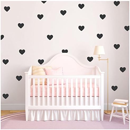 HACASO 72 PCS 2.3 by 2.7 Inches Hearts Wall Decal Sticker For Kids Bedroom Decor -DIY Home Decor Vinyl Hearts Mural Baby Nursery Room Wallpaper(Black)