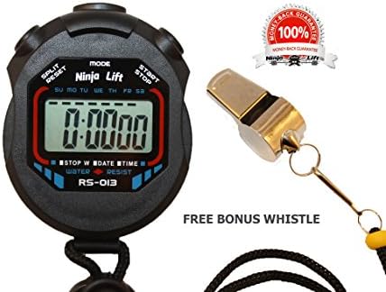 Sports and Referee Digital Stopwatch Timer with Bonus Whistle and Black Lanyard, Water Resistant, Great for Basketball, Baseball, Swimming, Running &amp; Cross-Country, Soccer, Wrestling &amp; More