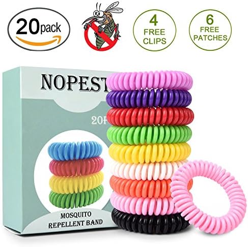NOPEST 20 Pack Mosquito Repellent Bracelets - 100% Natural Waterproof Bug & Insect Wristbands For Kids/Adults Travel Personal Protection Non-Toxic Safe Pest Control For Outdoor