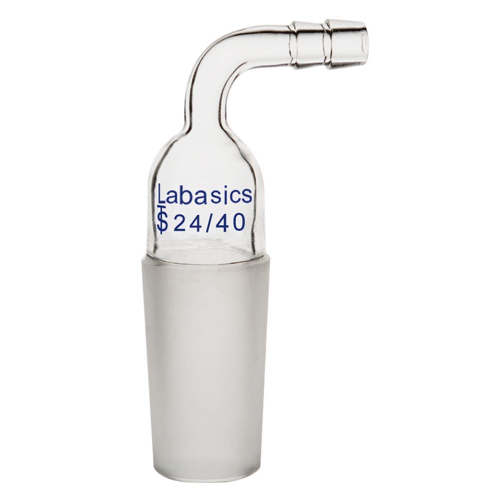 Labasics Glass Bent Inlet Adapter with 24/40 Male Glass Joint and 8mm Hose Connection Lab Glassware