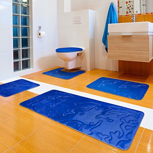 5 Piece Bathroom Rugs Set Soft Non Slip Memory Foam Large Bathroom
