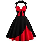 Women Vintage Polka Dot 1950s Rockabilly Halter Audrey Dress Retro Floral Evening Cocktail Swing Dress