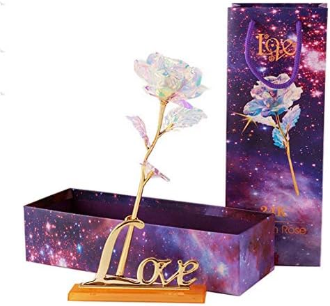 Artbro 24k Gold Plated Rose Gold Foil Artificial Forever Rose Golden Dipped Flower with Dreamlike Light Strip and Golden Stand, Valentine’s Day Anniversary Birthday Gifts for Her
