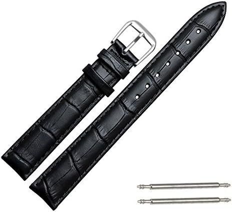 16mm Black Leather Watch Strap (free Spring Bars)