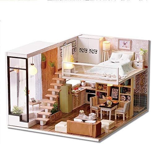 FCCYG Toy House DIY Dollhouse Cozy 2-Storey Apartment LED Light Cute Ornaments Manual Production Creative Gift Suitable for Outdoor Indoor Office