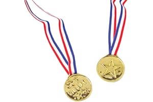 U. S. TOY U.S. Toy Plastic Gold Star Winner Medals with Ribbons (12)