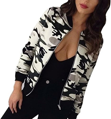 Kaoccy Women's Floral Print Classic Quilted Baseball Biker Short Jacket Camouflage L