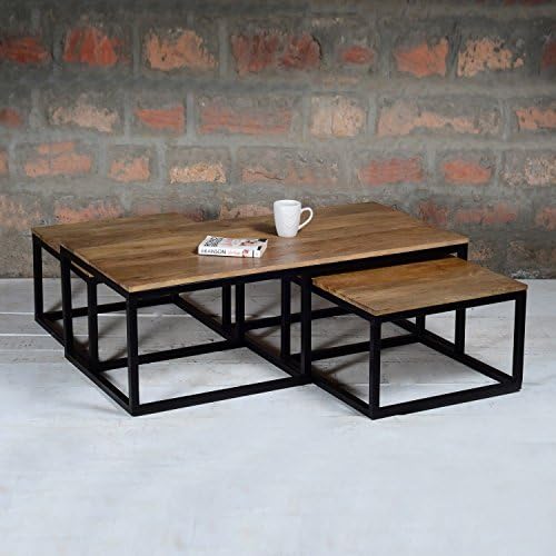 Suri Industrial Nest of 3 Coffee Tables in Mango Wood and Metal
