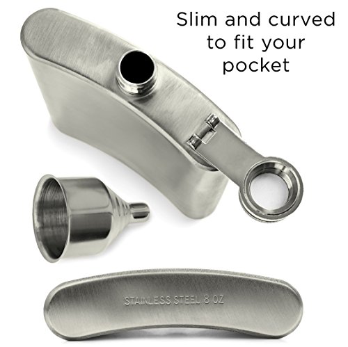 8 oz Hip Flask Set with Funnel: Stainless Steel Flask for Liquor in a Gift Packaging. Pocket Drinking Flask For Travel, Camping, or Any Occasion. An OUTSTANDING GIFT for Men or Women.
