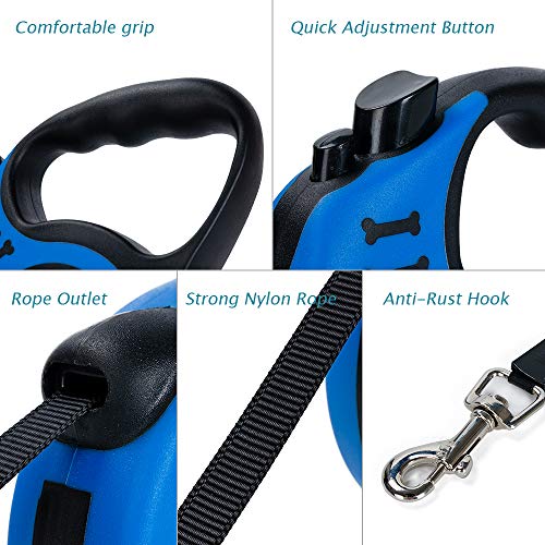 Zrova Retractable Dog Leash – 16.5FT Dog Walking Leash for Dogs, Portable Design with One Button Brake Lock, Comfortable Hand Grip, Dog Waste Dispenser-Strong Nylon Tape, Ribbon Pet Leash