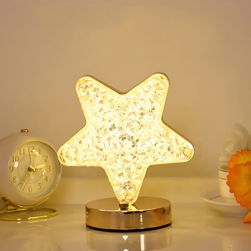Crystal Star Led Touch Control Table Lamp, USB Rechargeable Acrylic 3 Way Touch Sensor Bedside Star Moon Desk Lamps, Cute Atmosphere LED Nightstand Light for Bedroom Nursery Living Room — image 1