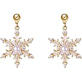 Christmas Snowflake Earrings for Women Sparkling Rhinestone Holiday Earring Snowflake Pearl Drop Earring Gold Christmas Dangle Drop Earrings Xmas Clothing jewelry