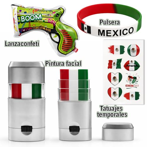 2026 Kit Fiesta Futbol Mundial 12PCS - Bastones Inflables, Bocina De Aire, Gafas De Sol Temáticas, Pintura Facial, Bufanda, Pulsera, Poster De Quiniela Mundial 2026, México, Para Reuniones, Bares