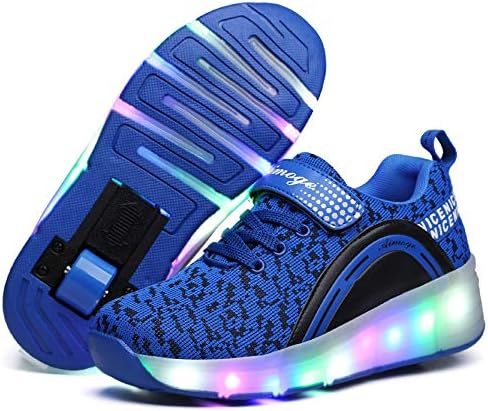 JYMEI Unisex LED Roller Skate Shoes With Double Wheels Inline Retractable Technical Skateboarding Shoe Adjustable Skates And Rollerblades Inline Skates,Blue-35