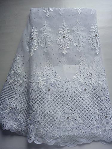 5 Yards African Fabric,African Lace Net Fabrics Embroidered Cord Lace for Party Wedding,for Making a Beautiful Dress (White)