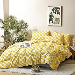 Luxlovery Yellow Checker Comforter Set King Yellow