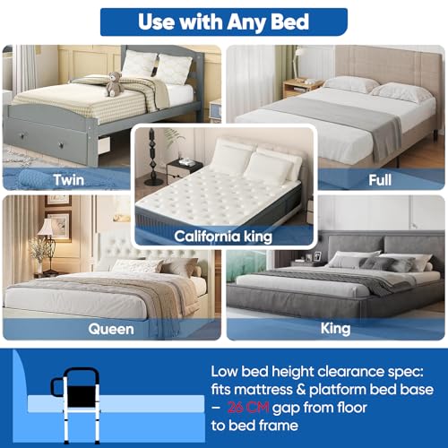 INCIKITI Bed Rail for Elderly Adults Bed Grab Rail Up to 136KG, Adjustable Heights Bed Safety Rails for Adults, Bed Handle for Getting Out of Bed with 2 Grab Bars and Storage Pocket