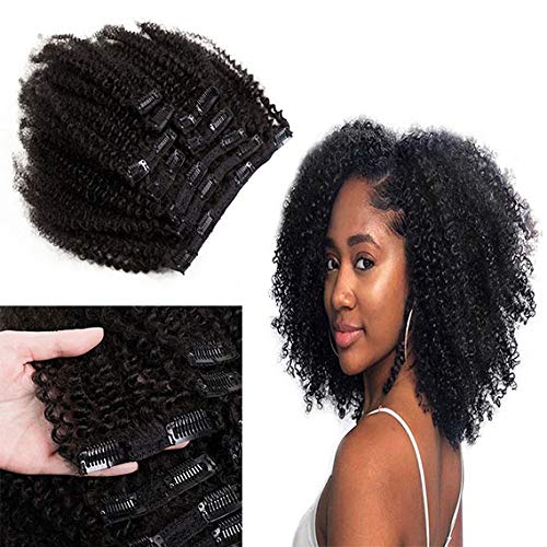 SAGA QUEEN Hair Mongolian Afro Kinky Curly Clip In Hair Extensions 8pcs 18clips 120g/bundle Mongolian Virgin Remy Human Hair (1 bundle 12inch, natural black) (Best Hair Length For Curly Hair)